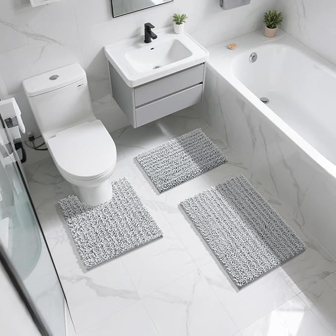 Yimobra Bathroom Rugs Non Slip Washable - Ultra Soft Absorbent Chenille Bath Mat, Quick Dry Shaggy Floor Carpet for Tub Shower, Silver Home Decor Accessories, 24x17 Inch - ModernBath