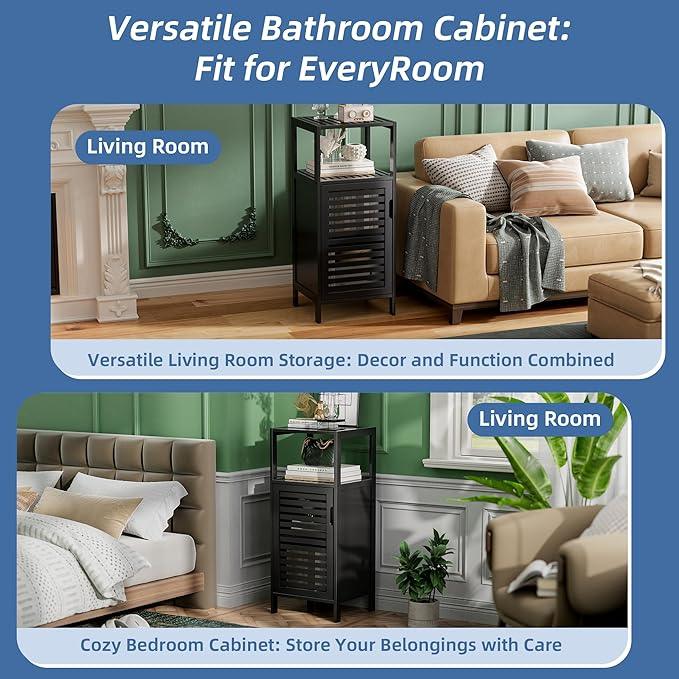 HITNET Bamboo Floor Cabinet, Small Bathroom Cabinet Floor Standing, 4 Tier Narrow Side Storage Cabinet, Space Saving Kitchen Cupboard with Single Door, Black - ModernBath