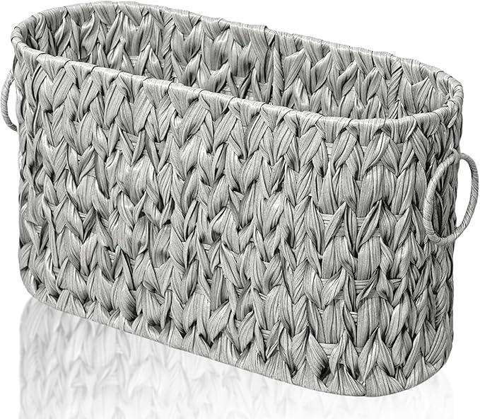 PINXIURY Toilet Paper Storage Basket, Bathroom Toilet Organizer, Woven Toilet Paper Holder for 6 Mega Rolls, basket for toilet paper, Bathroom Storage, Magazine Holder for Office, Bedroom, Light Grey - ModernBath