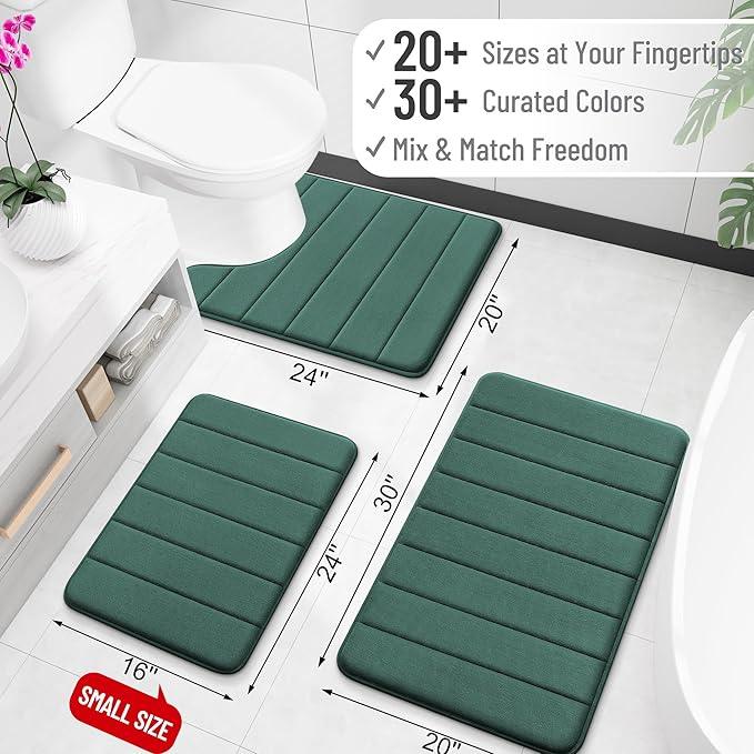 OLANLY Memory Foam Long Bathroom Rugs Runner 47x17, Super Soft Absorbent Bath Mat, Quick Dry, Machine Washable Shower Rugs, Bathmat Carpet, Bathroom Home Decor Accessories, Blackish Green - ModernBath