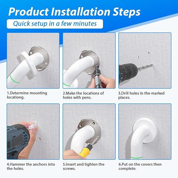 2 Pack 16 Inch White Shower Grab Bar,Bath Grab Rails with Anti-Slip Grip and Safety Luminous Circles,Stainless Steel Bath Handle Bathroom Grab Bar for Seniors, Elderly, Handicap - ModernBath