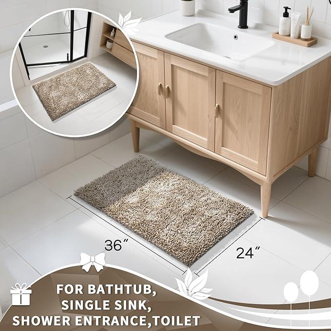 Yimobra Large Bathroom Rug Non Slip 36x24 Inch, Extra Thick Soft Absorbent Chenille Bath Mat, Machine Washable Quick Dry Bath Rugs for Bathroom Floor, Tub and Shower, Home Decor Accessories, Camel - ModernBath