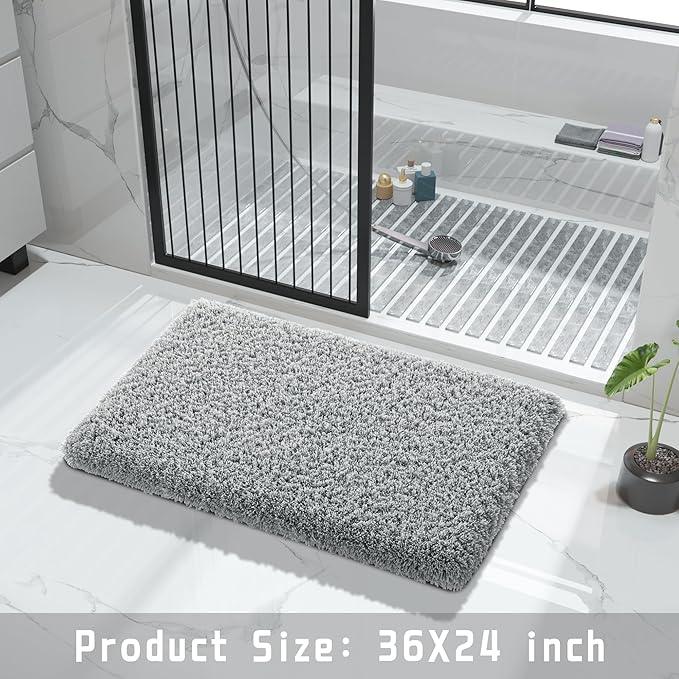 Yimobra Bathroom Rugs Non Slip Washable 36x24, Ultra Soft and Water Absorbent Bath Mats, Plush Shower Mat Outside, Luxury Microfiber Carpet Thick Matts for Bathroom Floor/Tub, Pure Gray - ModernBath