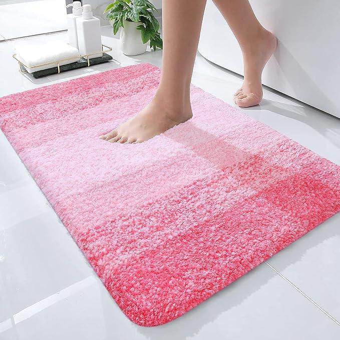 OLANLY Bathroom Rug Mat 24x16, Extra Soft and Absorbent Microfiber Bath Rugs, Non-Slip Plush Shaggy Bath Carpet, Machine Wash Dry, Bath Mats for Bathroom Floor, Tub and Shower, Pink - ModernBath