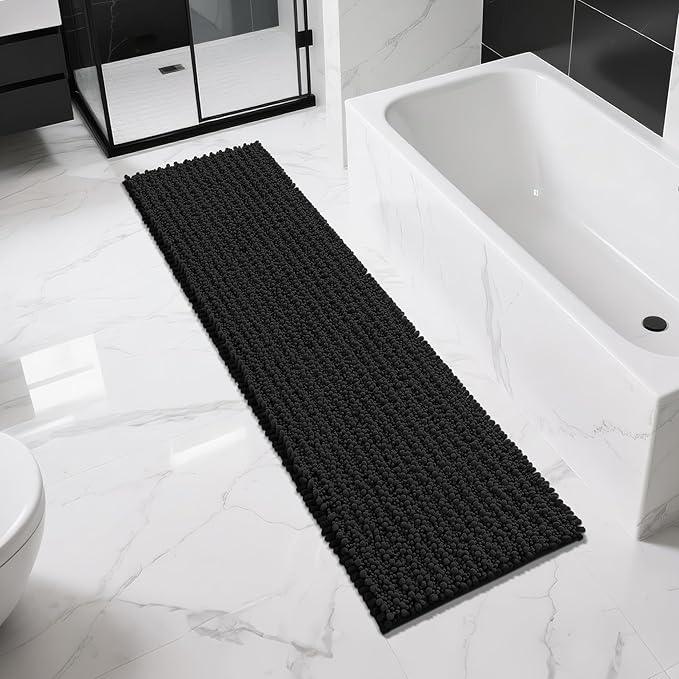 Yimobra Bathroom Runner Rug 70x24 Inch - Extra Long Non Slip Chenille Bath Mat, Soft & Absorbent, Machine Washable Shaggy Hallway Carpet for Vanity Tub Shower, Black Home Decor Accessories - ModernBath