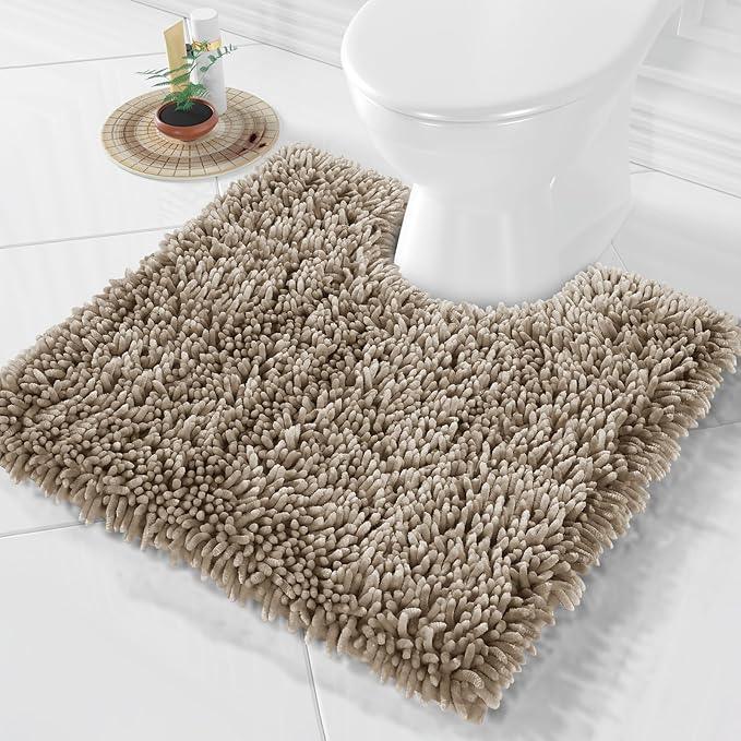 Yimobra Toilet Rugs U Shaped Washable, Extra Thick Soft Absorbent Chenille Contour Bathroom Rugs for Toilet 24x24 Inch, Quick Dry Non Slip Toilet Mat for Bath Floor, Camel - ModernBath