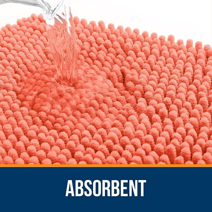 OLANLY Toilet Rugs U-Shaped 24x20, Extra Soft Absorbent Chenille Contour Bathroom Rugs for Toilet, Dry Quickly, Machine Washable, Non-Slip Bath Mat, Coral - ModernBath