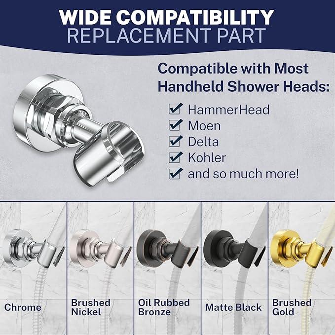 HammerHead Showers Solid Metal Handheld Showerhead Holder Wall Mount, Adjustable Screw-Mounted Pivot Ball, Shower Hose Holder, Fits Most Handheld Showerheads, Matte Black - ModernBath