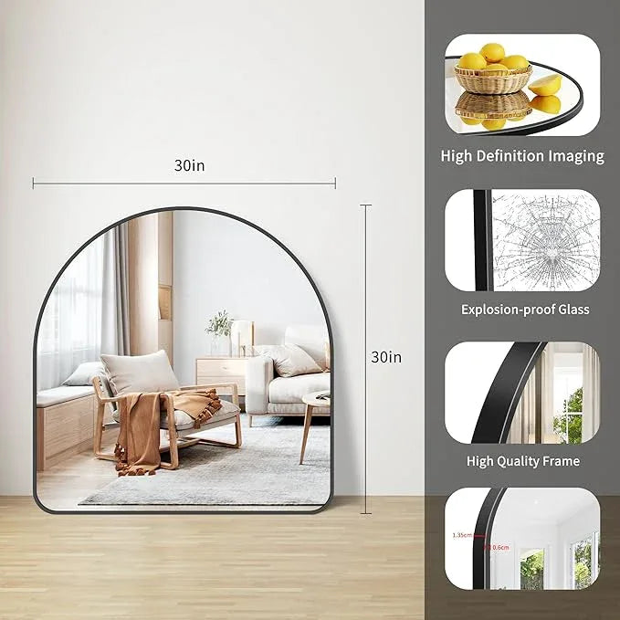 FORBATH Arched Bathroom Mirror 30x30 Inch, Bathroom Mirror Wall Mounted Modern Black Aluminum Frame Decor Dresser Mirror for Bedroom Living Room Entryway, Hanging or Leaning Against Wall - ModernBath