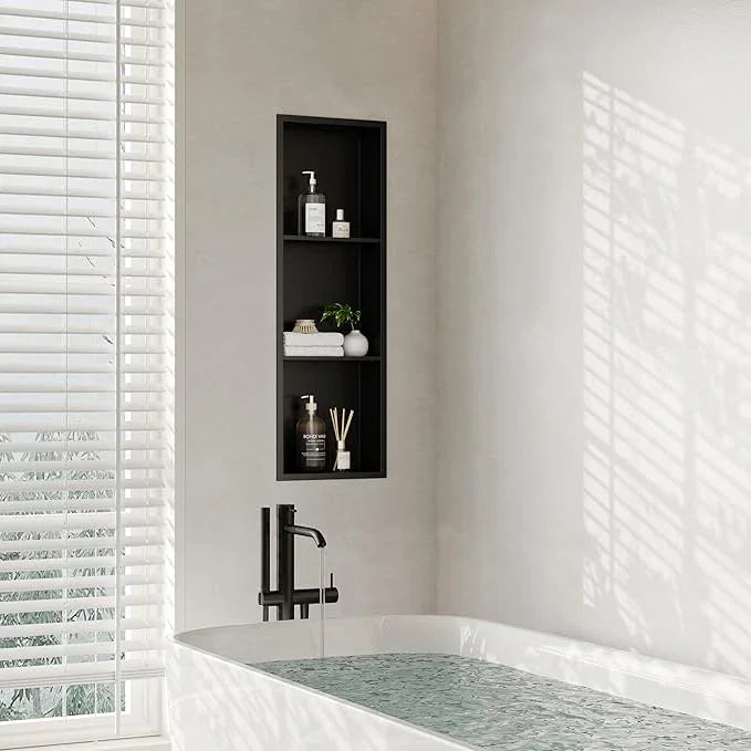 Qeke Stainless Steel Shower Niche 12" X 36", No Tile Needed Wall Niche Three-Tier, Recessed Shower Shelf for Bathroom Storage, Matte Black - ModernBath