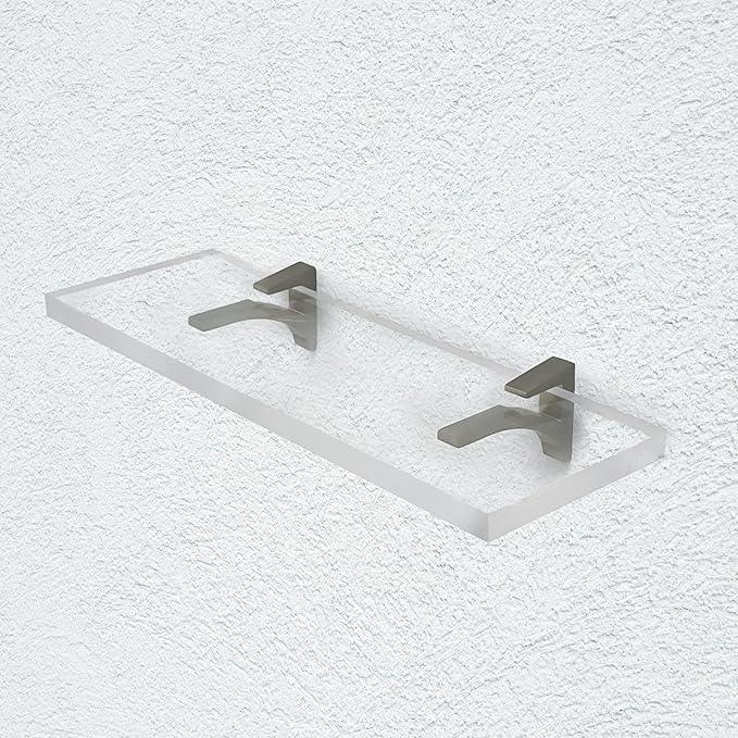 Clear Acrylic Shelves for Wall Storage, 6" W X 36" L, 3/4" Thick Wall Mounted Floating Shelves for Bedroom, Living Room, Bathroom,-‎Easy Installation with Screws and Brushed Nickel Brackets - ModernBath