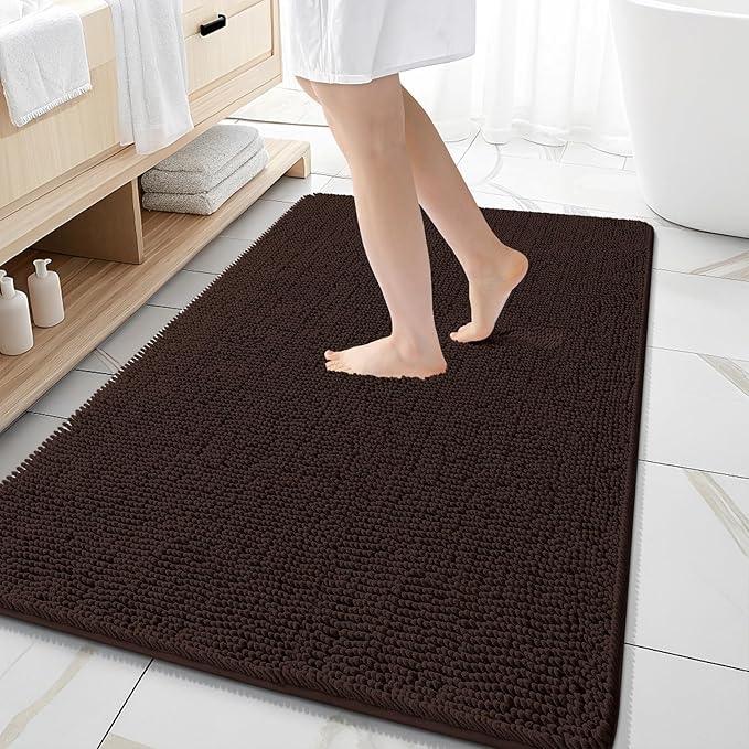 OLANLY Bathroom Rugs 59x35, Extra Soft Absorbent Chenille Bath Rugs, Rubber Backing Quick Dry, Machine Washable Bath Mats for Bathroom Floor, Tub and Shower, Home Decor Accessories, Brown - ModernBath