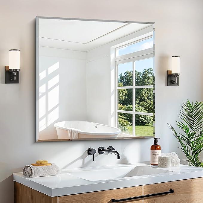 CILIBER Beveled Mirror, 30x30 inch Square Bathroom Mirrors for Wall, Upgraded Shatterproof Frameless Vanity Mirror Over Sink with Beveled Edge for Bathroom,Bedroom,Living Room and Entryway - ModernBath
