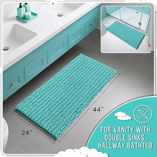 Yimobra Long Bathroom Rugs Non Slip Washable 44x24 Inch - Ultra Soft Absorbent Chenille Bath Mat, Quick Dry Shaggy Floor Carpet for Tub Shower, Lake Blue Home Decor Accessories - ModernBath