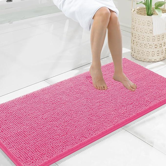 Smiry Luxury Chenille Bathroom Rugs 47x20, Extra Soft and Absorbent Shaggy Bath Mat, Machine Washable, Non-Slip Plush Carpet Runner for Tub, Shower, and Floor, Home Decor Accessories, Hot Pink - ModernBath