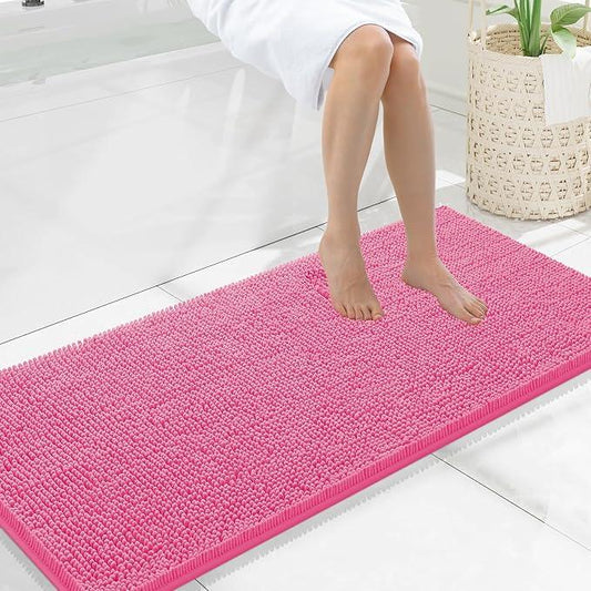 Smiry Luxury Chenille Bathroom Rugs 47x20, Extra Soft and Absorbent Shaggy Bath Mat, Machine Washable, Non-Slip Plush Carpet Runner for Tub, Shower, and Floor, Home Decor Accessories, Hot Pink - ModernBath