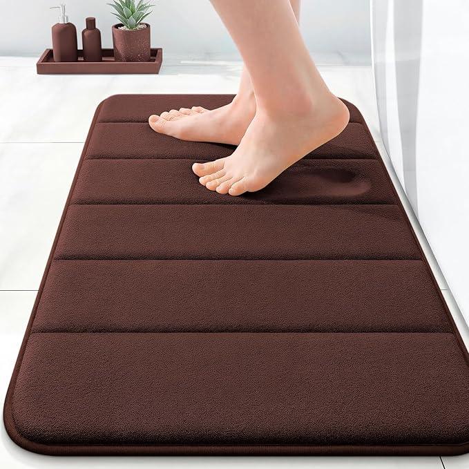 OLANLY Memory Foam Bath Mat 24x16, Super Soft Absorbent Bathroom Rugs, Quick Dry, Machine Washable Shower Floor Rugs, Bathmat Carpet, Bathroom Home Decor Accessories, Brown - ModernBath