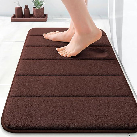 OLANLY Memory Foam Bath Mat 24x16, Super Soft Absorbent Bathroom Rugs, Quick Dry, Machine Washable Shower Floor Rugs, Bathmat Carpet, Bathroom Home Decor Accessories, Brown - ModernBath