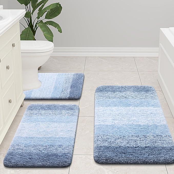Arotive Microfiber Bathroom Rugs, Shaggy Soft and Absorbent Bath Rug, Non-Slip, Thick Plush Machine Washable Dry Bath Mats for Bathroom, Tub and Shower, 70x24, Light Blue, Rectangular - ModernBath