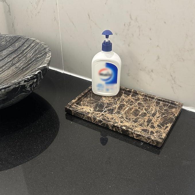 GHYFGD Natural Marble Tray for Bathroom Countertop, Dark Brown Marble Stone Tray for Kitchen Counter (Coffee Net, 12" x 8") - ModernBath