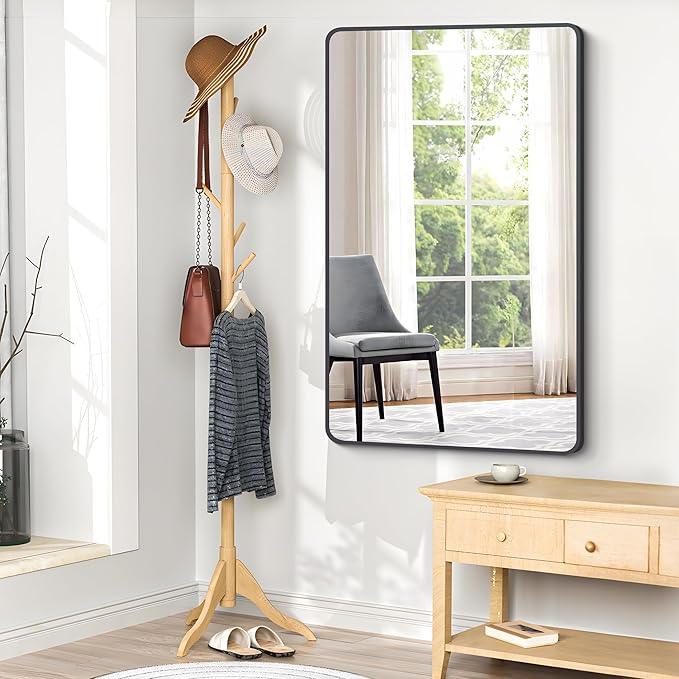 BONEWEI 30x48 inch Bathroom Mirror,Black Rectangle Mirror,Wall Mounted Bathroom Frame Vanity Mirror with Round Corner for Bedroom Living Room, Entryway Hangs Horizontal or Vertical - ModernBath