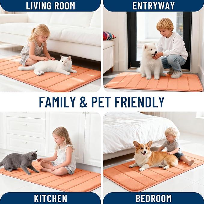 OLANLY Memory Foam Long Bathroom Rugs Runner 47x17, Super Soft Absorbent Bath Mat, Quick Dry, Machine Washable Shower Floor Rugs, Bathmat Carpet, Bathroom Home Decor Accessories, Peach - ModernBath