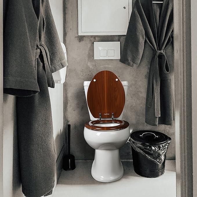 Angol Shiold Elongated Wooden Toilet Seat with Zinc Alloy Hinges, Easy to Install and Clean, Anti-pinch, Walnut - ModernBath