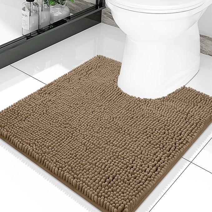Smiry Luxury Chenille Toilet Rugs U-Shaped 20x20, Soft Absorbent Non-Slip Contour Bathroom Rugs for Toilet, Machine Washable Contoured Bath Mats, Camel - ModernBath