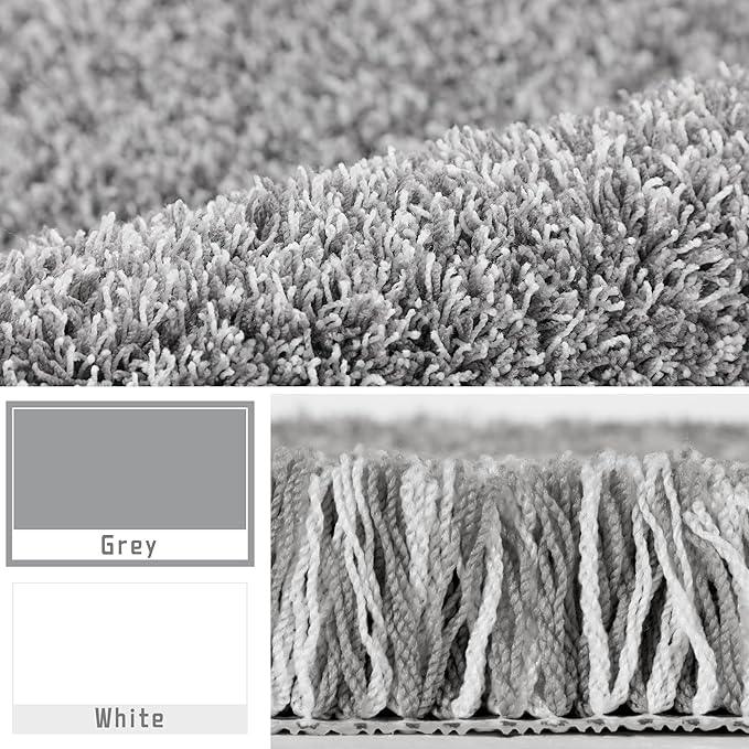 Yimobra Luxury Bathroom Rugs, Fluffy Bath Mats, Non Slip, Water Absorbent Microfiber, Machine Washable, Plush Runner Shower Rugs, Thick Matts for Bathroom Floor&Tub, 60"x 24", Light Gray and White - ModernBath