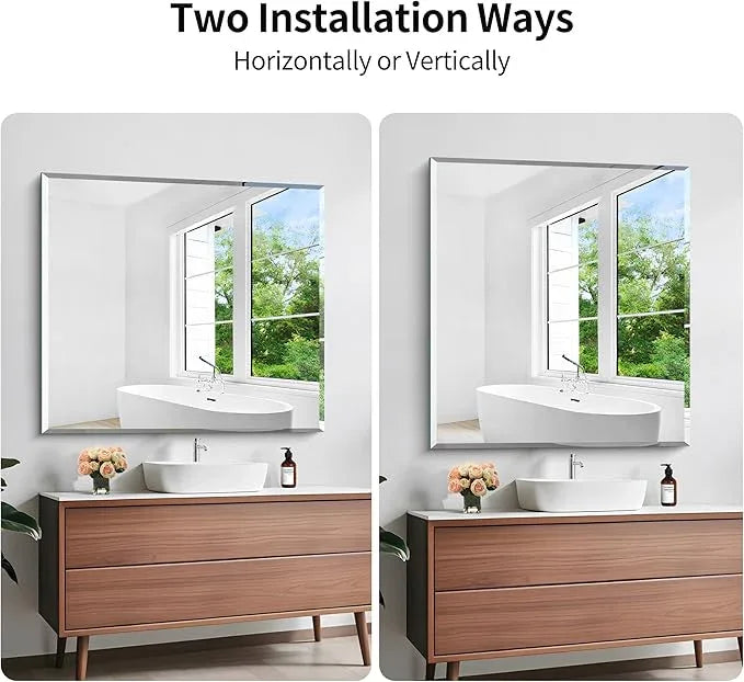 KOCUUY Beveled Mirror, 40x36 Inch Large Frameless Bathroom Mirror for Over Sink, Upgraded Shatterproof Beveled Unframed Design Mirror for Bathroom, Bedroom, Hang Horizontal/Vertical - ModernBath