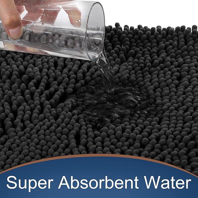 Yimobra Bathroom Rug Mat, Luxury Chenille Shaggy Bath Rugs, Extra Soft & Thick, Absorbent Water, Non-Slip, Machine Washable, Bath Mats for Bath Floor,Tub and Shower 24x20 + 24x17, Black - ModernBath