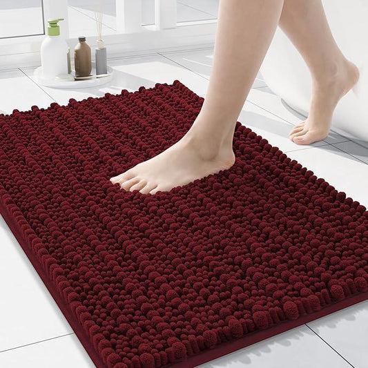 Arotive Luxury Chenille Bathroom Rug Mat, Extra Soft Thick Absorbent Shaggy Bath Rugs, Non-Slip Machine Wash Dry, Plush Bath Mats for Bathroom, Shower and Tub, 24x16, Burgundy - ModernBath