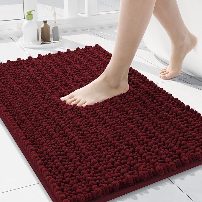 Arotive Luxury Chenille Bathroom Rug Mat, Extra Soft Thick Absorbent Shaggy Bath Rugs, Non-Slip Machine Wash Dry, Plush Bath Mats for Bathroom, Shower and Tub, 30x17, Burgundy - ModernBath
