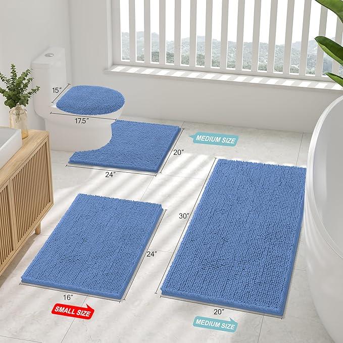 Smiry Luxury Chenille Bathroom Rugs 30x20, Extra Soft and Absorbent Shaggy Bath Mat, Machine Washable, Non-Slip Plush Carpet Runner for Tub, Shower, and Floor, Home Decor Accessories, Cornflower Blue - ModernBath