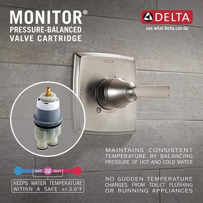 Delta Modern 14 Series Shower Faucet Set, Brushed Nickel Shower Head and Handle Set, Valve Trim Kit, Stainless T14267-SS-PP (Valve Not Included) - ModernBath