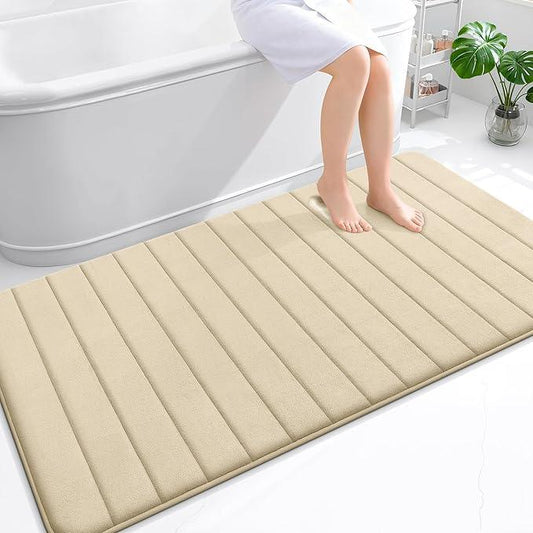 OLANLY Memory Foam Bath Mat 59x35, Super Soft Absorbent Bathroom Rugs, Quick Dry, Machine Washable Shower Floor Rugs, Bathmat Carpet, Bathroom Home Decor Accessories, Beige - ModernBath