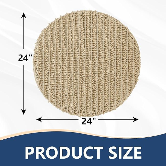 Arotive Luxury Round Chenille Bathroom Rug Mat, Extra Soft Thick Absorbent Shaggy Bath Rugs, Non-Slip Machine Wash Dry Plush Bath Mats for Bathroom, Shower and Tub, 24x24, Beige - ModernBath