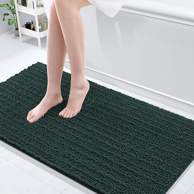 Arotive Luxury Chenille Bathroom Rug Mat, Extra Soft Thick Absorbent Shaggy Bath Rugs, Non-Slip Machine Wash Dry, Plush Bath Mats for Bathroom, Shower and Tub, 60x24, Dark Green - ModernBath