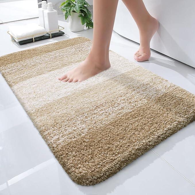 OLANLY Bathroom Rugs Mat 24x16, Extra Soft Absorbent Microfiber Bath Rugs, Rubber Backing, Quick Dry, Machine Washable Bath Mats for Bathroom Floor, Tub and Shower, Home Decor Accessories, Tan - ModernBath
