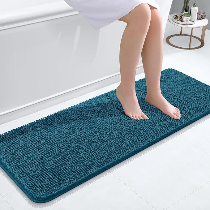 OLANLY Bathroom Rugs 47x17, Extra Soft Absorbent Chenille Bath Rugs, Rubber Backing Quick Dry, Machine Washable Bath Mats for Bathroom Floor, Tub and Shower, Home Decor Accessories, Peacock Blue - ModernBath