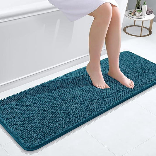 OLANLY Bathroom Rugs 47x17, Extra Soft Absorbent Chenille Bath Rugs, Rubber Backing Quick Dry, Machine Washable Bath Mats for Bathroom Floor, Tub and Shower, Home Decor Accessories, Peacock Blue - ModernBath