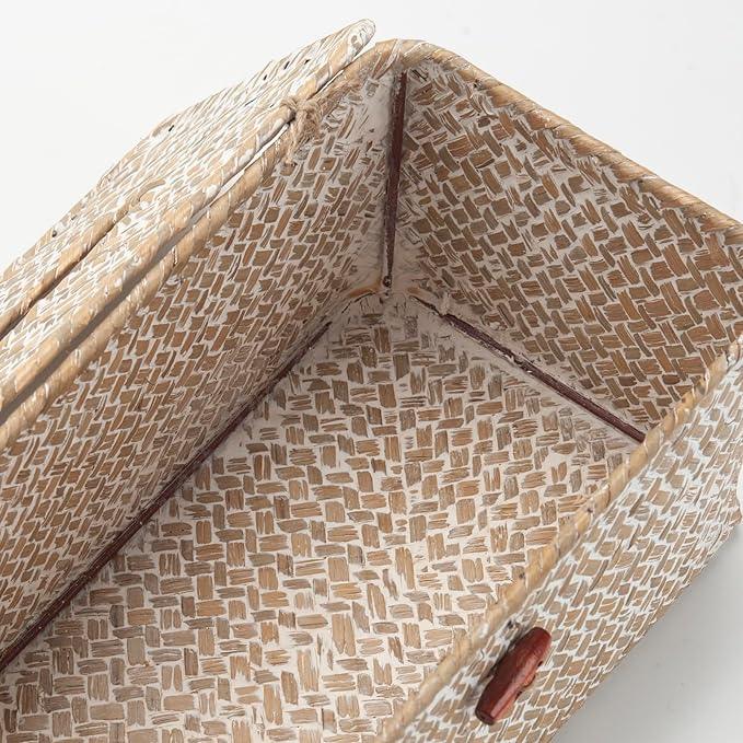 Seagrass Tissue Box Cover Rectangular Woven Napkin Holder Decorative for Bathroom Farmhouse (Whitewash, 10 x 5.5 x 4.2 Inch) - ModernBath