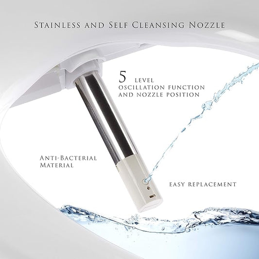 Lotus Smart Bidet ATS-500 Remote Elongated | Wireless Remote Control, Heated Toilet Seat with Adjustable Warm Water Wash, Stainless Steel Nozzle, Warm Air Dryer, Eco Mode, Easy DIY Installation