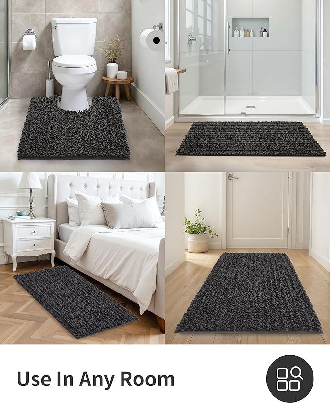 ILANGO Bathroom Rugs Dark Grey 60x24,Extra Soft Absorbent Chenille Bath Rugs,Thick Non-Slip Shaggy Bath Mat,Machine Washable Quick Dry Bath Mats for Bathroom Runner Floor, Tub, Shower Accessories - ModernBath