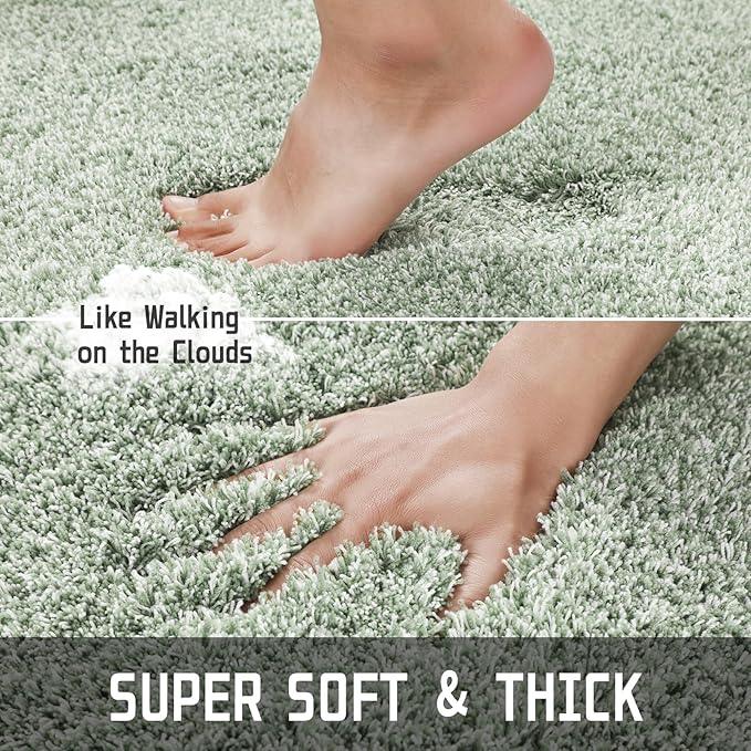 Yimobra Luxury Bathroom Rugs, Fluffy Bath Mats, Non Slip, Water Absorbent Microfiber, Machine Washable, Plush Runner Shower Rugs, Thick Matts for Bathroom Floor&Tub, 56"x 24", Light Green and White - ModernBath