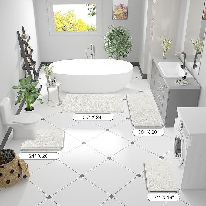 OLANLY Bathroom Rugs 30x20, Extra Soft Absorbent Chenille Bath Rugs, Rubber Backing Quick Dry, Machine Washable Bath Mats for Bathroom Floor, Tub and Shower, Home Decor Accessories, Ivory - ModernBath