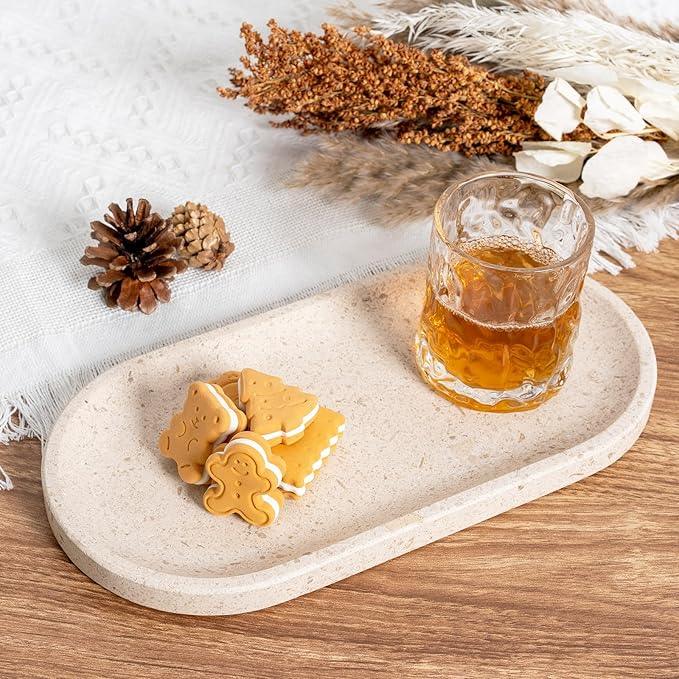 Koville Marble Vanity Tray for Decor, Natural Bathroom Tray for Bathroom Countertop, Stone Decorative Trays for Dresser Organizer, Storage Trays for Perfume, Jewelry Holder(Beige Yellow) - ModernBath