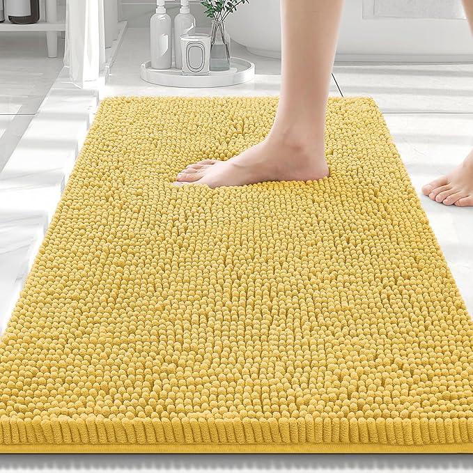 Smiry Luxury Chenille Bathroom Rugs 30x20, Extra Soft and Absorbent Shaggy Bath Mat, Machine Washable, Non-Slip Plush Carpet Runner for Tub, Shower, and Floor, Home Decor Accessories, Yellow - ModernBath