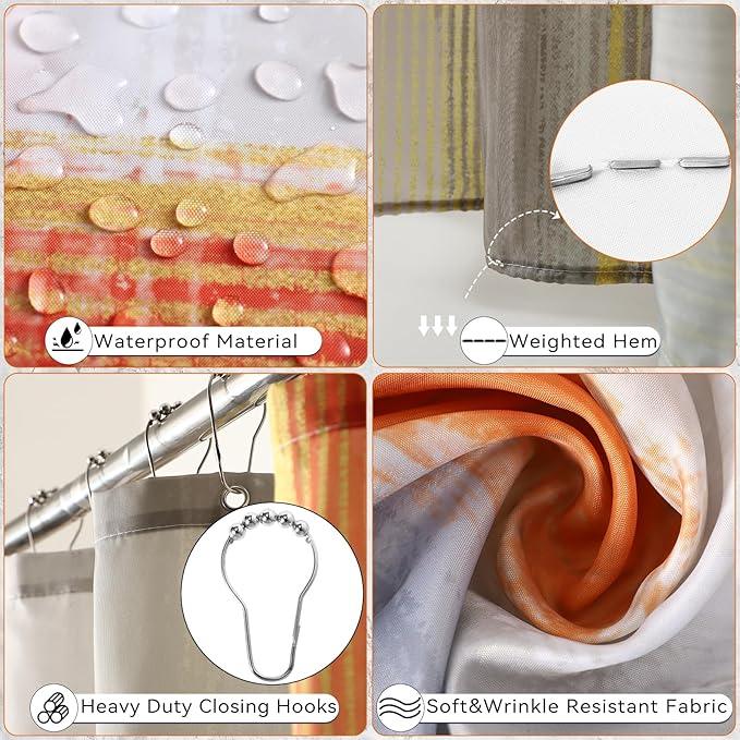 XLHOMO Bathroom Set - Orange Bathroom Accessories Set, Bathroom Sets with Shower Curtain and Rugs, Orange Shower Curtain Set with Bathroom Trash Can, Soap Dispenser, Soap Dish for Home Decor - ModernBath
