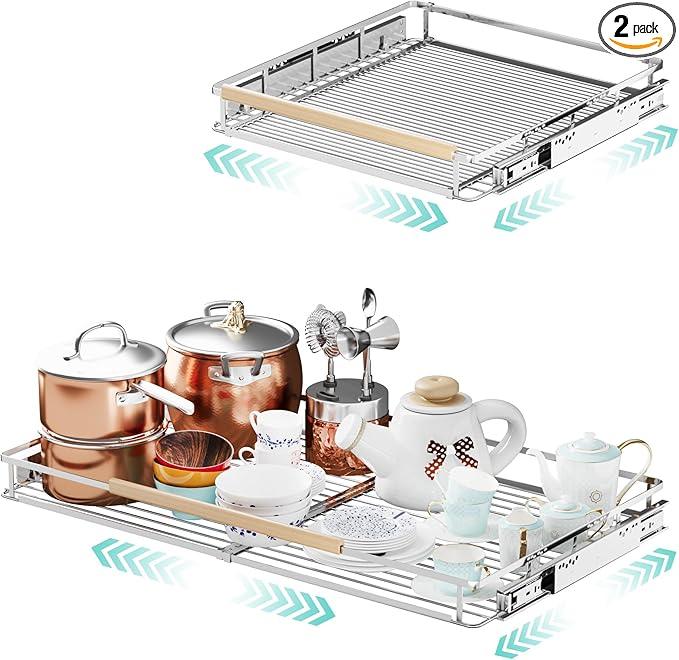 2Pack Expandable Pull Out Cabinet Organizer, Adjustable Width:23.2~39.9''W x 22.5''D Under Sink Organizer, Drawer Storage Shelves for Kitchen, Bathroom, Closet, Pantry, Cupboard, Pots, Pans - ModernBath